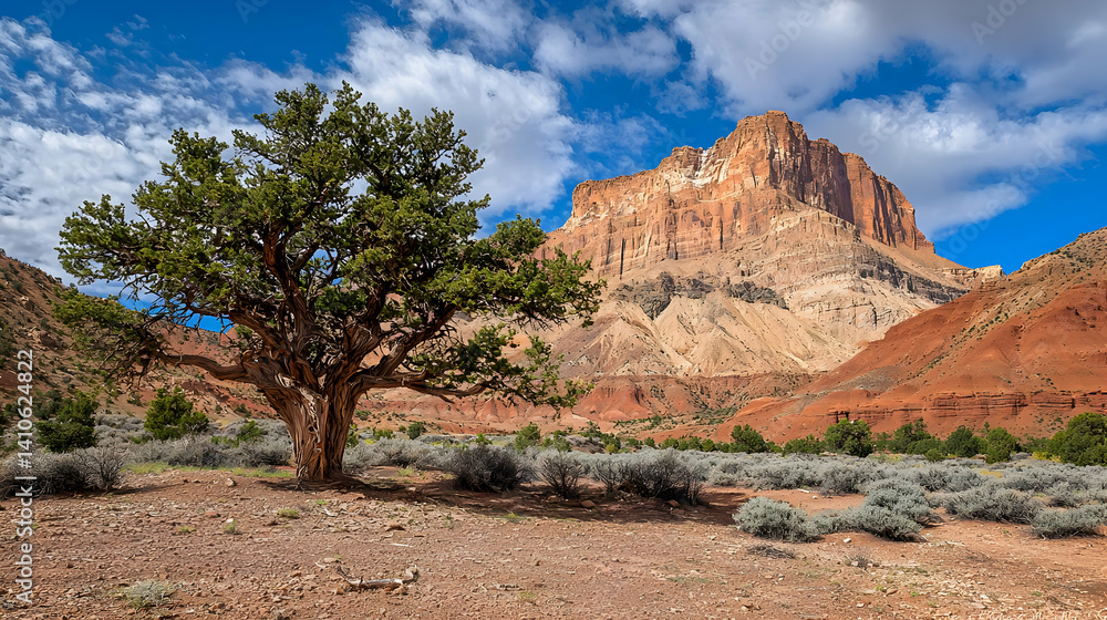 Red Rock Mountain Scenery With A Tree Red Rock Mountain Scenery With A Tree