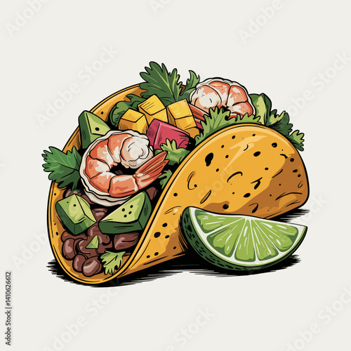 Gourmet Shrimp and Avocado Taco Art