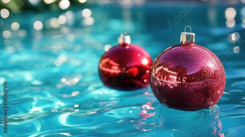 Christmas Ornaments in the Swimming Pool