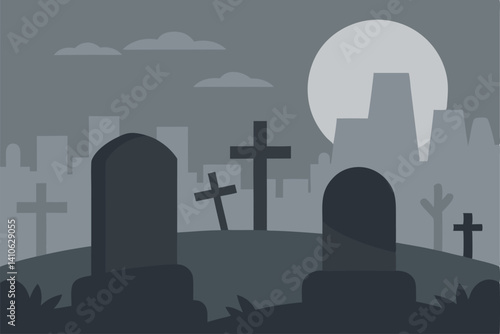 cemetery with graveyard and cross