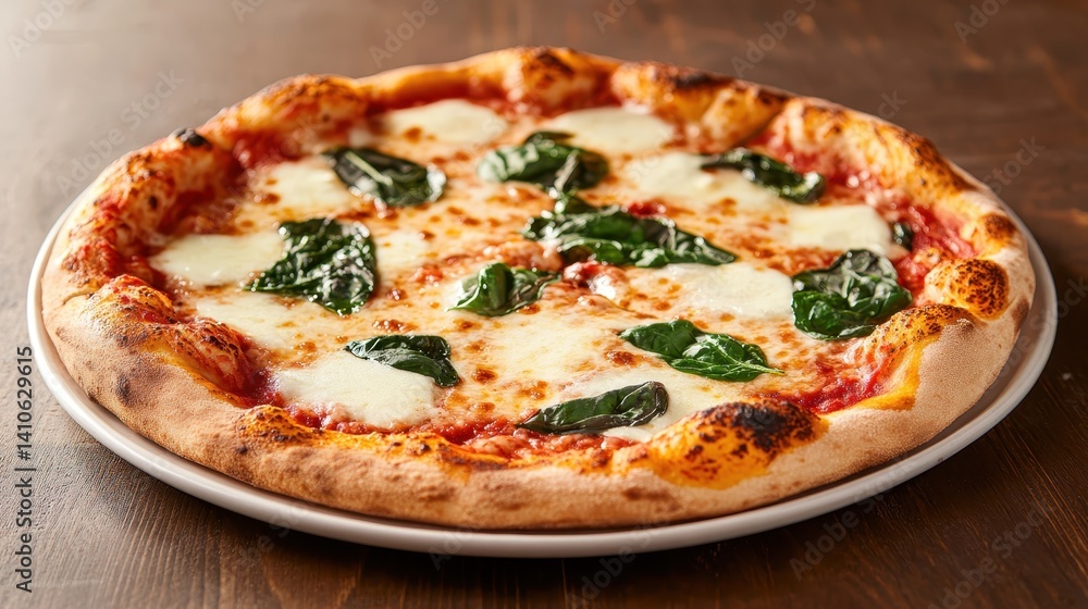 A delicious Margherita pizza, featuring a golden crust topped with fresh mozzarella, vibrant tomato sauce, and garnished with basil leaves, embodying Italian culinary tradition. A delicious Margherita pizza, featuring a golden crust topped with fresh mozzarella, vibrant tomato sauce, and garnished with basil leaves, embodying Italian culinary tradition.