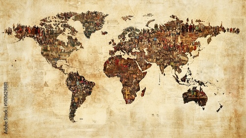 Fototapeta Naklejka Na Ścianę i Meble -  World map illustrating diverse cultures and people from various regions across the globe