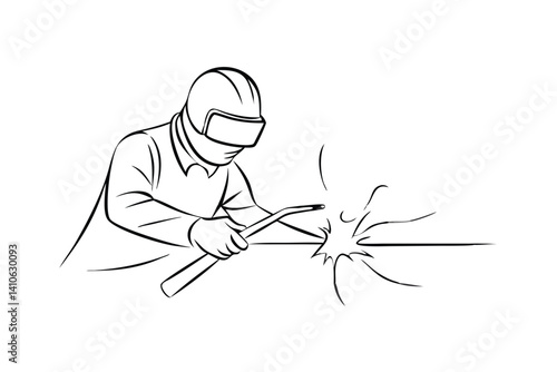 Welder Silhouette Engaged In Industrial Welding Black And White Illustration Depicting Skilled Metal Worker Craftsmanship And Precise Technical Work With Sparks