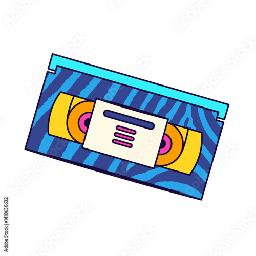 90s video cassette icon or vector VHS clipart. Retro tape symbol or videotape sign. Home entertainment and analog video recording emblem. Nostalgic movie or classic film storage. Blockbuster rental.