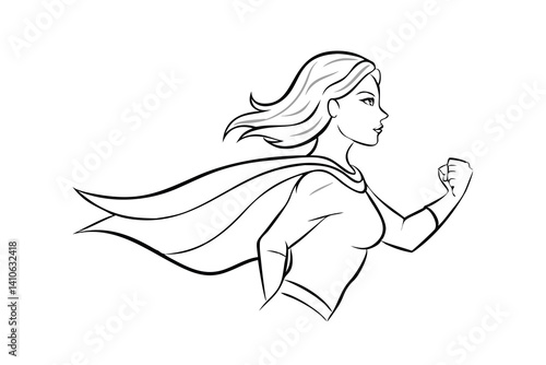 Woman Superhero Vector Illustration In Minimalistic Style Depicting Female Empowerment And Strength On Isolated White Background Symbolizing Confidence