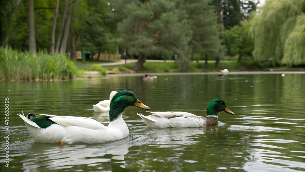 Obraz premium Many swans in the lake. a flock of swans scrambling over food on a river. In the lake swans Swan parents and their children are cockerels. Swans feed in place