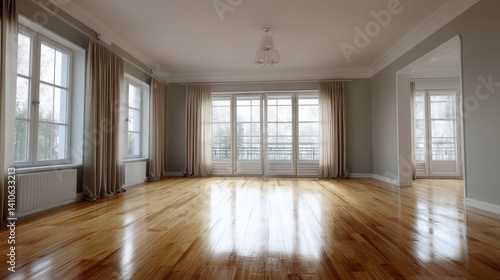 Wallpaper Mural Bright and airy empty room with hardwood floors and large windows,  perfect for showcasing furniture or home design. Torontodigital.ca