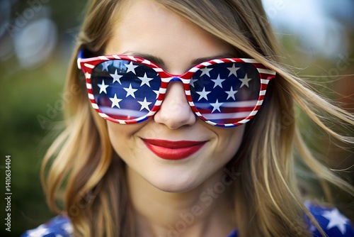Woman wearing stars-and-stripes sunglasses