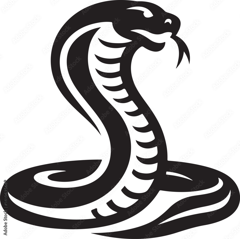 Fototapeta premium Silhouette vector of a cobra, ideal for reptiles, wildlife, and dangerous animal-themed designs. Fully editable EPS file for creative use.
