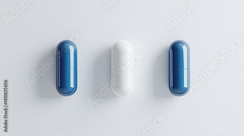 Set of white and blue capsules isolated on white background, top view