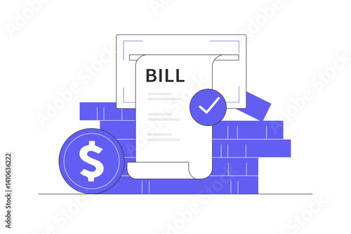 Debit card concept, Expense statement credit card payment concept, payment receipt, money, banking. Flat Cartoon Vector Illustration, icon. Stylish abstract design landing page