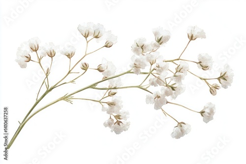 A watercolor baby breath flower isolated on a white background showcasing its delicate white petals and soft details in a clean elegant design