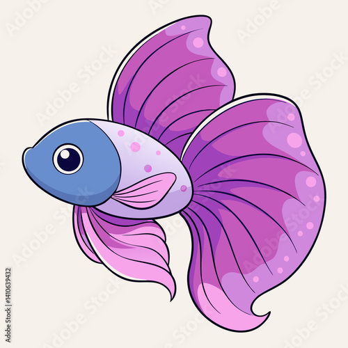 Elegant Halfmoon purple butterfly Betta fish with soft pink hues, flowing fins, and a butterfly-like tail in stunning vector artwork.
