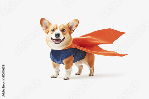 Proud dog dressed as a superhero with a vibrant cape ready for adventure in a playful and fun setting