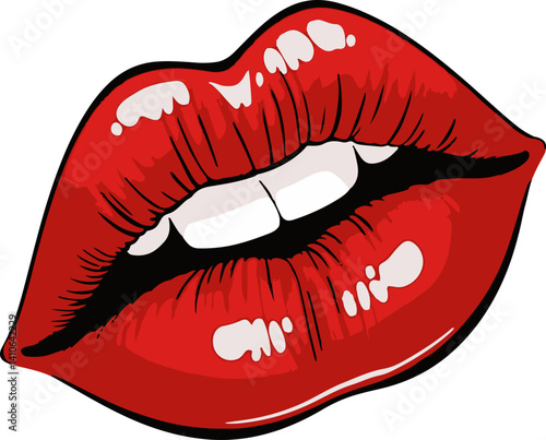 Red lips vector illustration, juicy lips in comic style