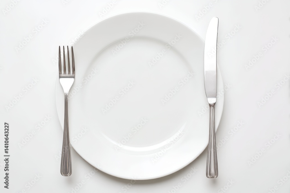 Plate with fork and knife isolated on white background Plate with fork and knife isolated on white background