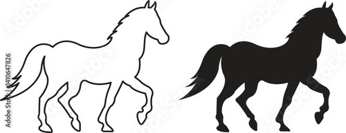 Horse silhouette icon set. Running, jumping, trotting, rearing horse vector collection isolated on transparent background. Wild animal symbol vector illustration.