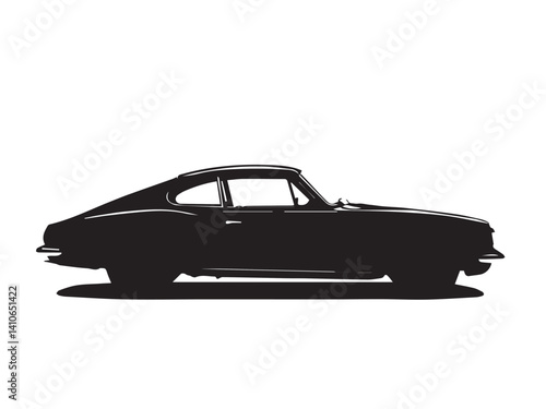 Car silhouette isolated on white background. Car side view. Old classic car vector silhouette. 