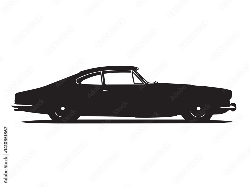 Naklejka premium Car silhouette isolated on white background. Car side view. Old classic car vector silhouette.
