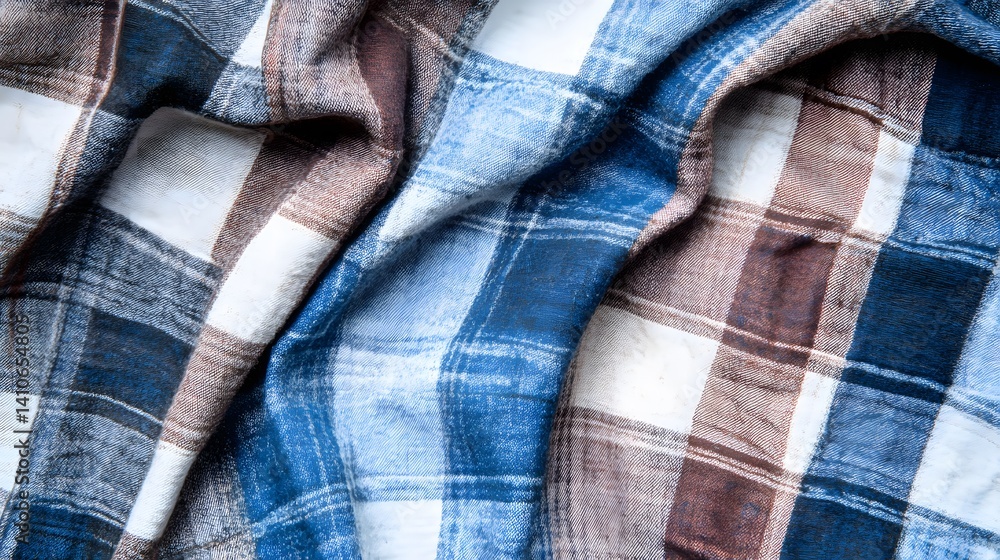 Blue Brown White Plaid Fabric Texture Background Blue Brown White Plaid Fabric Texture Background