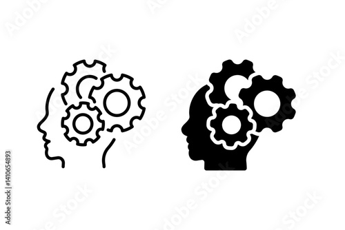 Head with Gears icon set. representing the thinking process, problem-solving, and mental activity. Suitable for  ideas, innovation, intelligence, and brainstorming