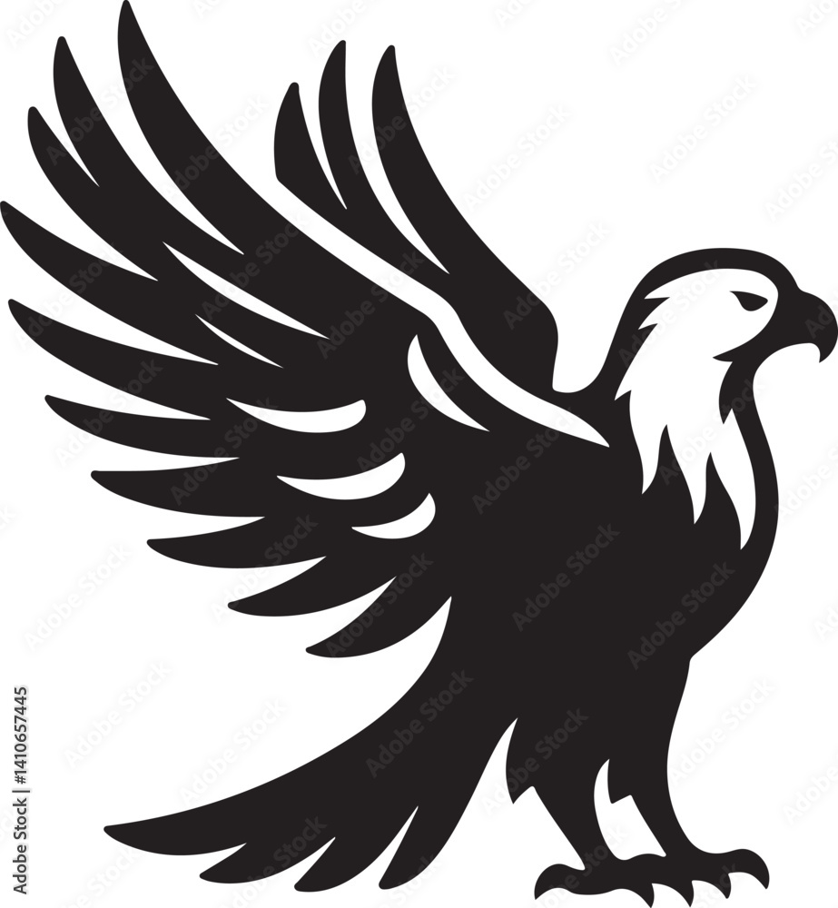 Fototapeta premium Silhouette vector of an eagle, symbolizing strength and freedom. Perfect for wildlife and bird-themed designs. Fully editable EPS file for creative use.