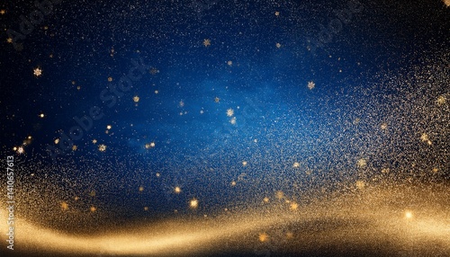 Magic night dark blue sky with sparkling stars Gold glitter powder splash background Golden scattered dust