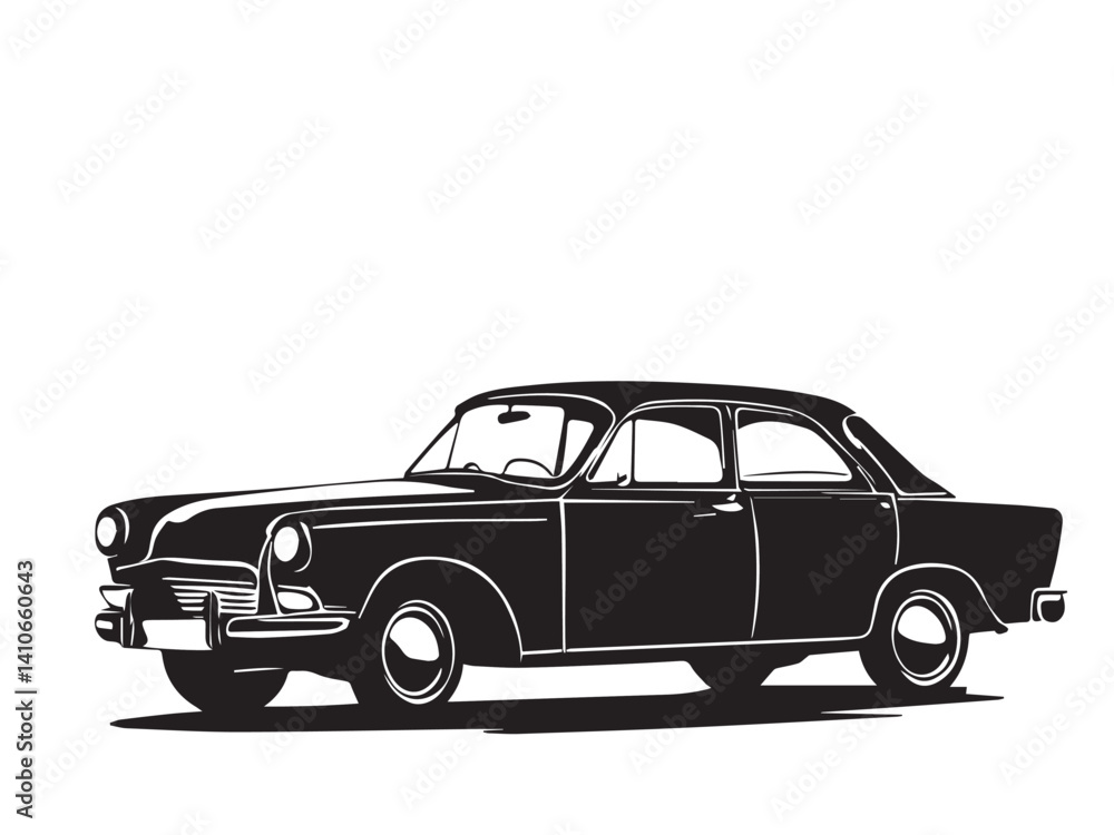 Fototapeta premium Vintage classic car silhouette. Vintage car silhouette isolated on white background. Classic car silhouette vector design. 