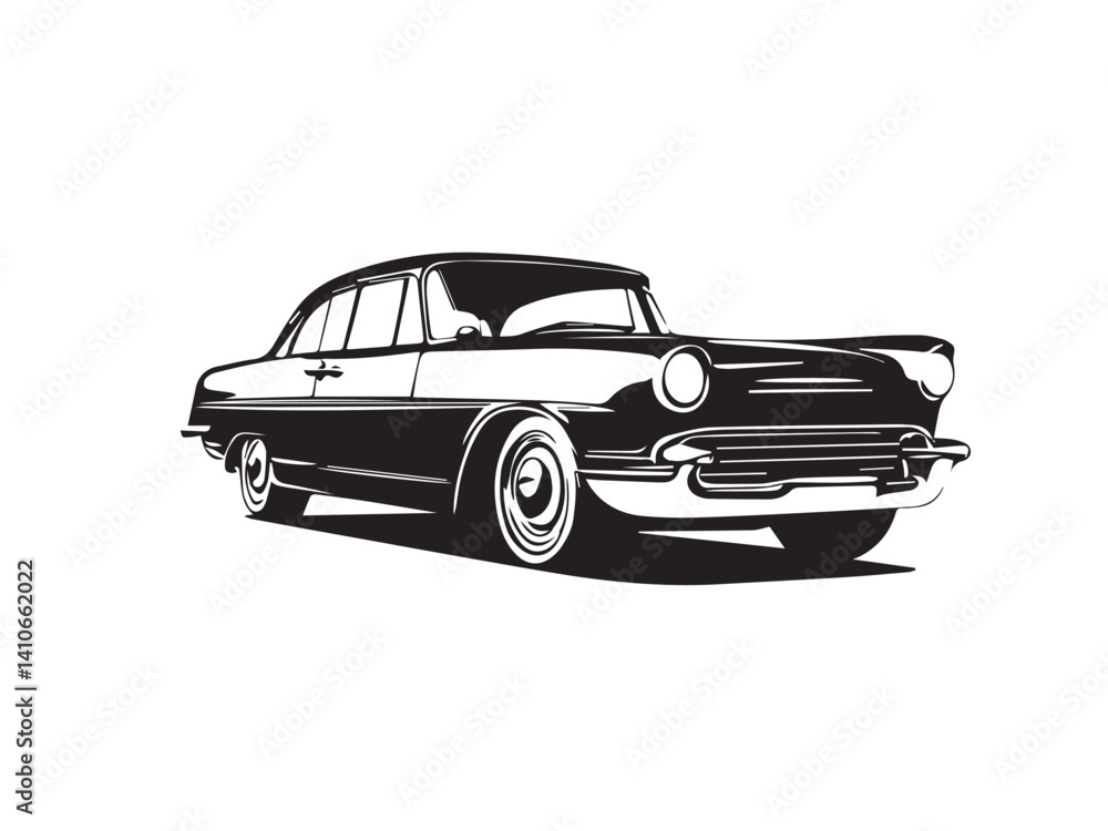 Fototapeta premium Vintage classic car silhouette. Vintage car silhouette isolated on white background. Classic car silhouette vector design. 