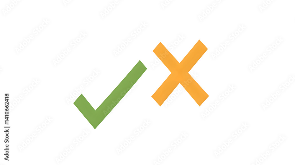 Obraz premium Green Checkmark and Orange Cross on Black Background Symbols for Approval and Rejection Decis