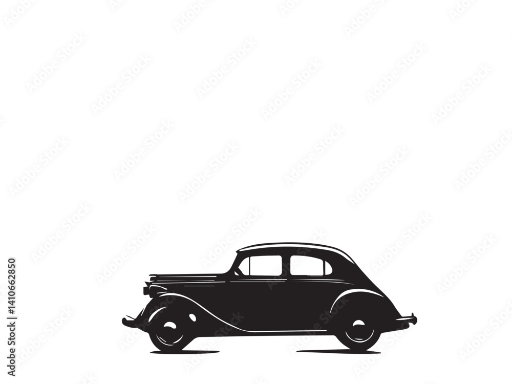 Fototapeta premium Vintage classic car silhouette. Vintage car silhouette isolated on white background. Classic car silhouette vector design. 