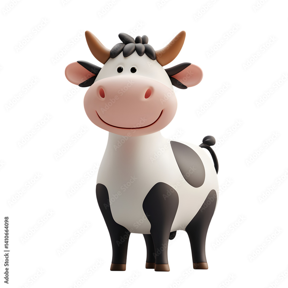 3D render of a cute cow isolated on transparent background 3D render of a cute cow isolated on transparent background
