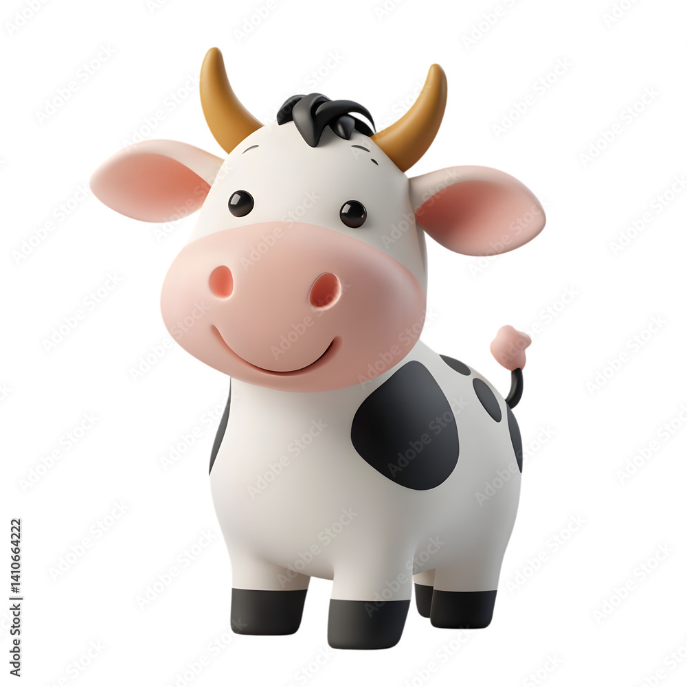 3D render of a cute cow isolated on transparent background 3D render of a cute cow isolated on transparent background