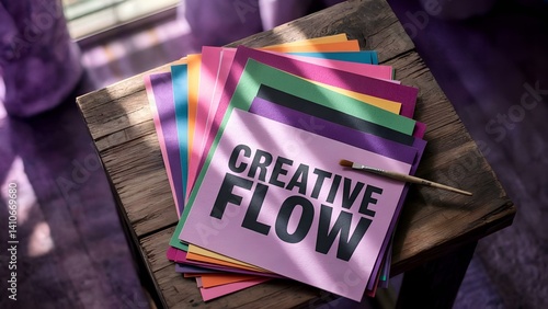 Colored paper on a wooden table