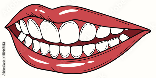 Vibrant Smile: A close-up of a captivating smile reveals healthy teeth and radiant red lips, exuding confidence, happiness, and well-being.
