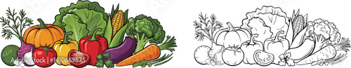  Vector Vegetables Collection: Color and Sketch of Fresh Produce
