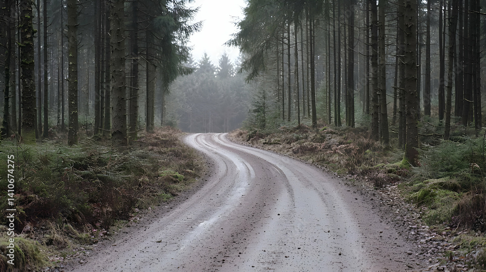Fototapeta premium Forest Road Scene In Winter Day