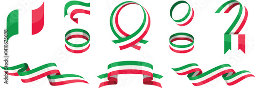  Italy Flag Themed Ribbons and Curves in Green, White, and Red Colors, Decorative Symbols, National Pride, Italian Design Elements