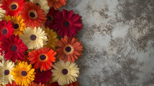 Vibrant Gerbera Daisies Floral Arrangement on Rustic Background