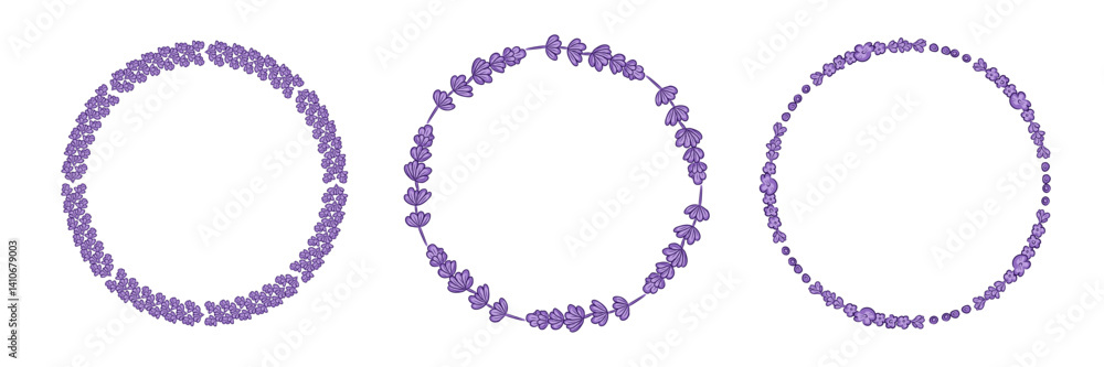 Lavender Frame Set for Design. Hand Drawn Round Border Line Leaves and Flowers Wedding Invitation and Cards Logo Design and Poster Template. Elegant Minimalist Floral Set Lavender Frame Set for Design. Hand Drawn Round Border Line Leaves and Flowers Wedding Invitation and Cards Logo Design and Poster Template. Elegant Minimalist Floral Set