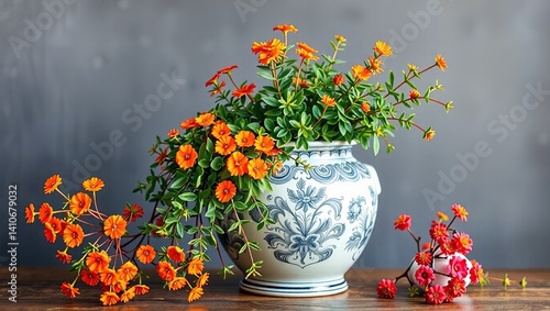 Wallpaper Mural Ornamental Cotoneaster and Euphorbia on a Porcelain Jar, Decorative Arrangement Torontodigital.ca