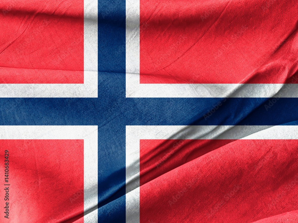 Fototapeta premium Norwegian Flag Fabric Texture with Folds Symbolizing National Identity and Heritage