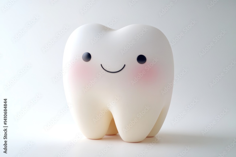 A cute cartoon tooth with rosy cheeks and a happy smile, promoting dental hygiene. A cute cartoon tooth with rosy cheeks and a happy smile, promoting dental hygiene.