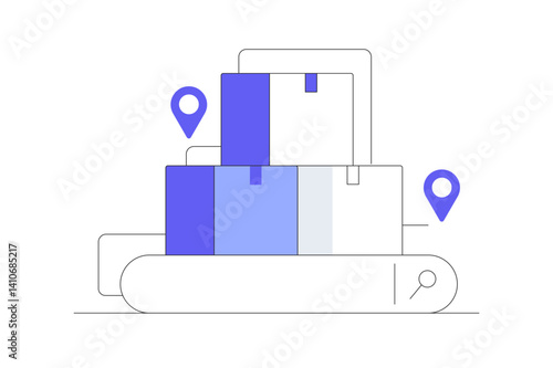 Parcel search concept, Find package box, search product. E-commerce, delivery services, online shopping, retail, logistics, customer service, and product tracking. Flat Cartoon Vector Illustration Web