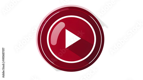 Free Download Red Play Button Icon with Glossy Finish and Shadow Effect for Media Player Interfaces - GFXLoad