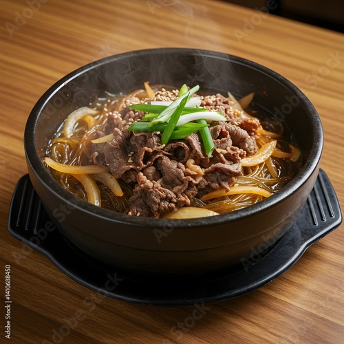 Korean-style sweet soy-based beef stew in an earthenware pot — Ttukbaegi Bulgogi