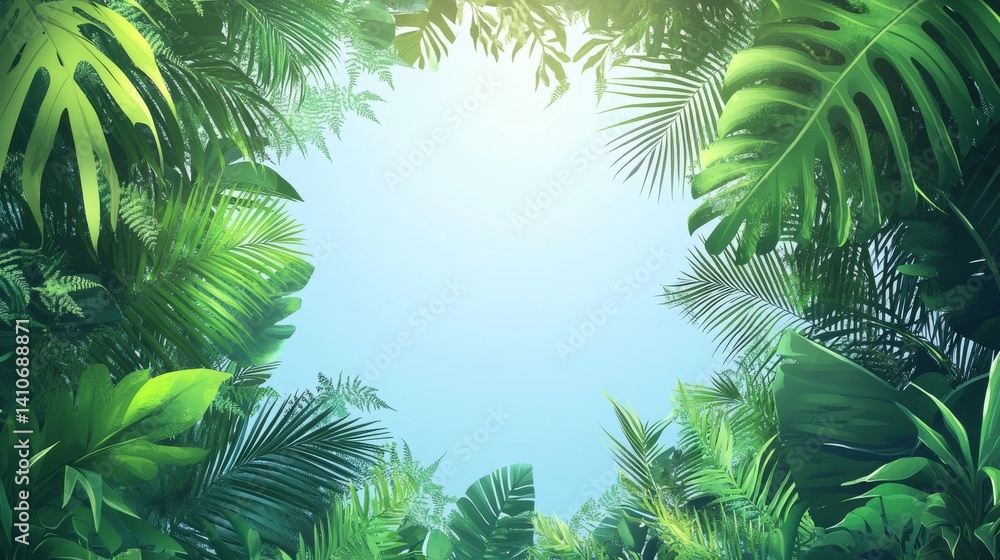 Palm leaves serve as a border for backgrounds that feature vegetation and outdoor settings Palm leaves serve as a border for backgrounds that feature vegetation and outdoor settings