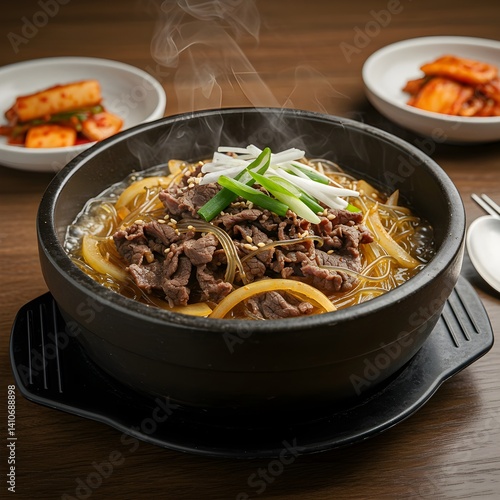 Korean-style sweet soy-based beef stew in an earthenware pot — Ttukbaegi Bulgogi