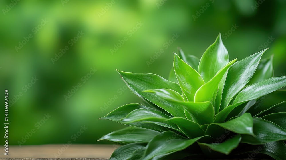 Obraz premium A lush green plant stands prominently against a softly blurred background, embodying the harmony and serenity found in nature, perfect for enhancing any modern living space.