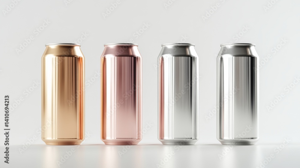 Shiny metal can packaging is presented in isolation on a white background for designing beverages Shiny metal can packaging is presented in isolation on a white background for designing beverages